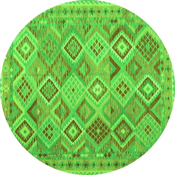 Ahgly Company Indoor Round Abstract Green Contemporary Area Rugs, 5' Round