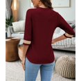 thumbnail image 5 of Women's Casual 3/4 Sleeve Shirts Lace V Neck Color Block Dressy Tops Trendy Hollow Floral Blouses T Shirts S-XXL, 5 of 13