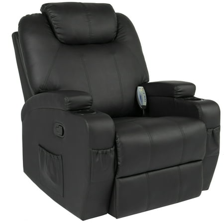 2 Piece Recliner - Best Choice Products Executive Faux Leather Swivel Electric Massage Recliner Chair w/ Remote Control, 5 Heat & Vibration Modes, 2 Cup Holders, 4 Pockets - Black