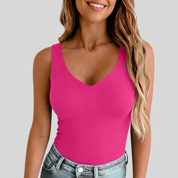 HOMBOM Y2k Tank Top for Women Hot Pink Camisole Slim Summer Sleeveless Casual Ladies Top