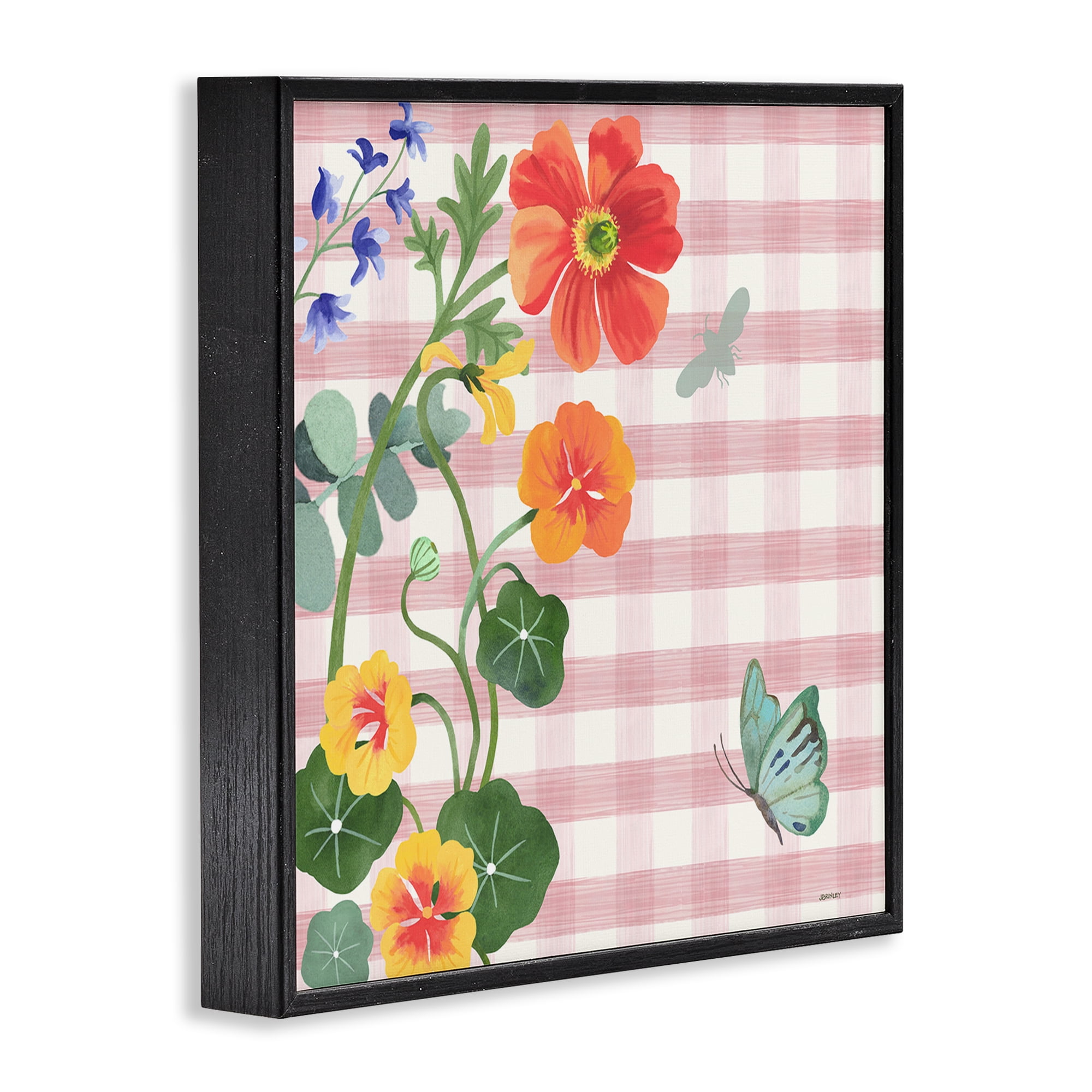 Stupell Industries Garden Poppies on Gingham Botanical & Floral Painting Black Framed Art Print Wall Art, 12 x 12
