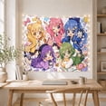 thumbnail image 5 of Five Chibi Anime Girls with Plushies Against a Starry Pattern, Playful Japanese Inspired for Anime Fans, Chibi Art Print, Birthday Gift Tapestry Wall Hanging for Bedroom and Dorm, 5 of 7