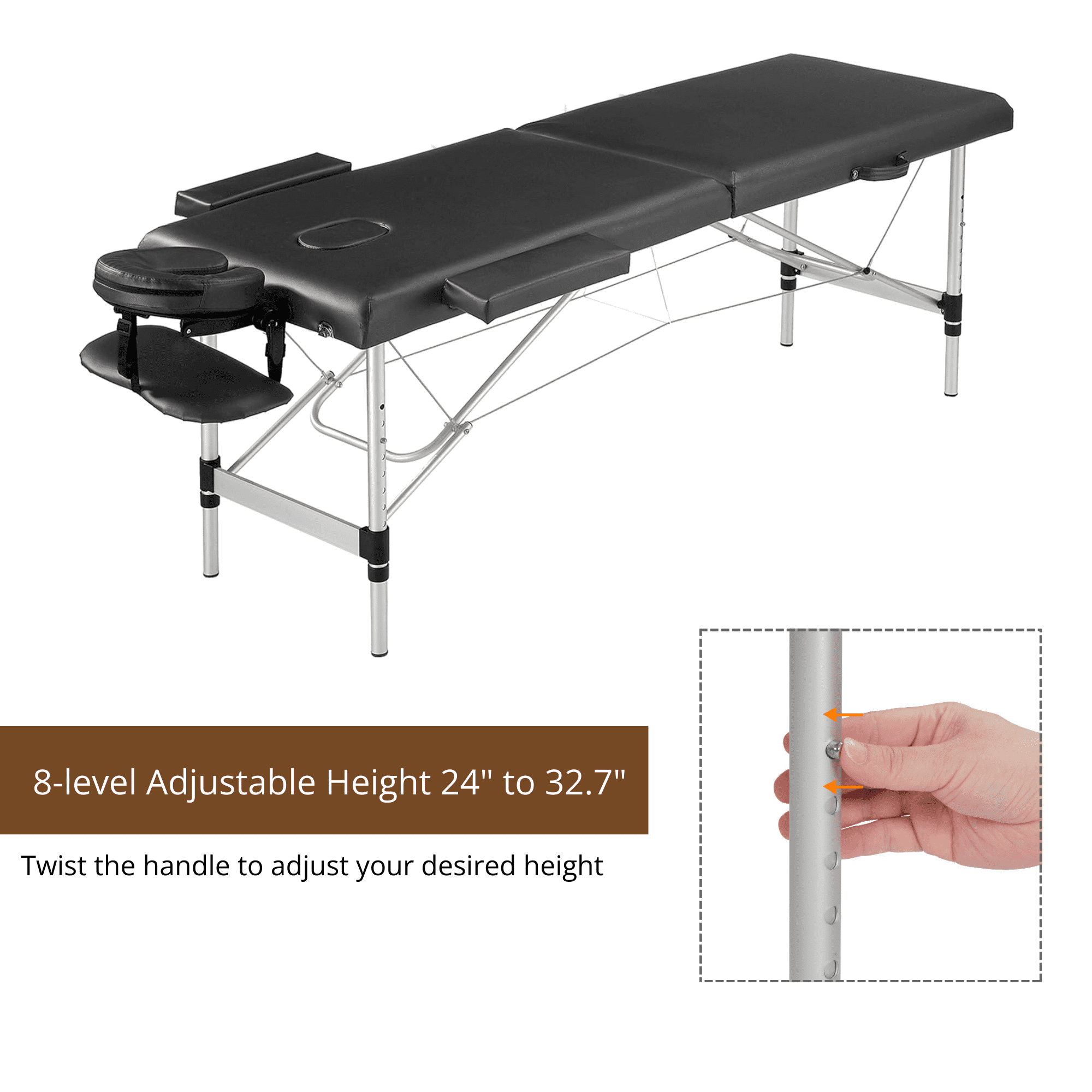 TrumanPick Massage Table Portable 84"L x 32"W Massage Bed 2-Section Foldable Spa Tables Aluminum Lash Bed with Carrying Case & Face Cradle, Hight Adjustable, Black