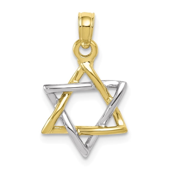 FB Jewels 10K White and Yellow Two Tone Gold 3D Star Of David High Polish Jewish Pendant
