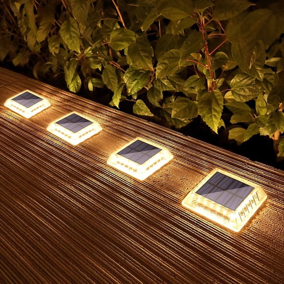 Lacasa Solar Deck Lights, 4 Pack 30LM LED Dock Lights Warm White 2700K, Outdoor Solar Powered Step Lights Light up All Night IP68 Waterproo