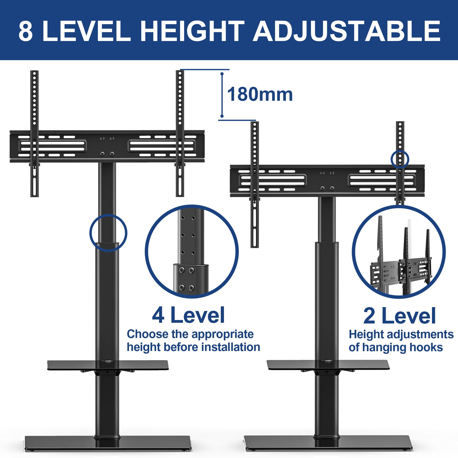 FITUEYES Height Adjustable Black Floor TV Stand for TVs up to 60" 65" with Swivel Mount