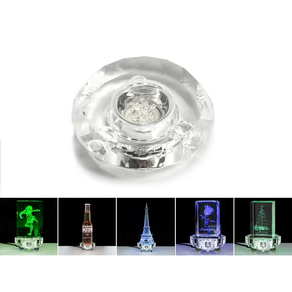 Zoogamo Crystal 7 Led Light Multicolor Illuminated Display Base – 3.5” Color Changing Stand with Mirror Plate for Glass Art