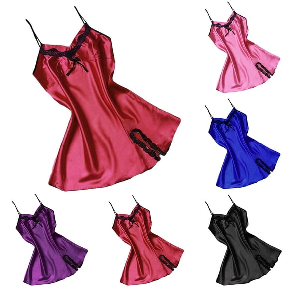 QSXADF Womens Sleeveless Nightgown Mini Loungewear Nightgown Silk Like Solid Sleeveless Mid Length Midi Style Silk Like Fabric Home Sleepwear Ladies Loungewear