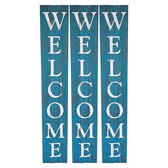 Rockin' Wood Indoor Outdoor Welcome Sign 5 Foot Vertical Rustic Reclaimed Wood Farm House Style for Front Door, Porch, or Yard, Teal with White lettering 60"x11"
