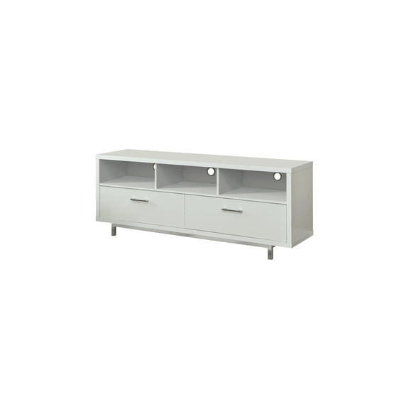 TV Console 2 Drawer - Modern Rectangular Entertainment Center - White Finish - 60" Wide