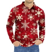 JJAYOTAI Mens Christmas Polo Shirts Clearance, Snowflake Print Slim Fit Long Sleeve Button Up Xmas Golf Pullover, Holiday Party Sweatshirts Red L