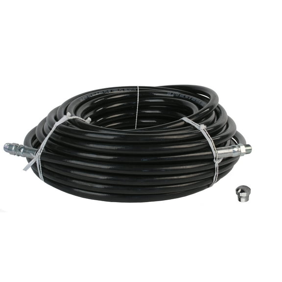Schieffer 3/8in. x 100ft. 4000 PSI Thermoplastic Sewer Jetter Hose & 12.0 Orifice Button Nose Nozzle