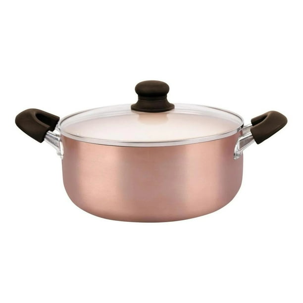 Cacerola Olla Hudson 24cm Aluminio 2mm Color Cobre 3 capas Antiadherente cerámico tapa cristal.