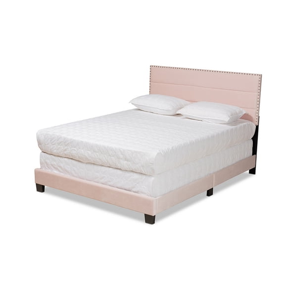 Tamira Glam Light Pink Velvet Fabric Upholstered Full Size Panel Bed