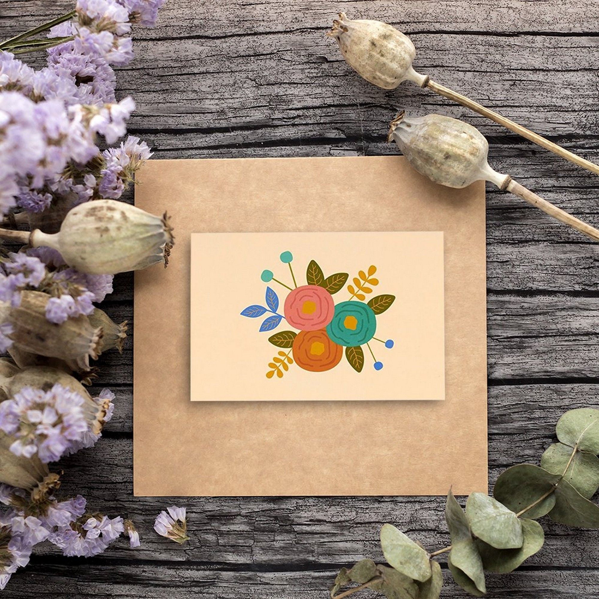 Artsy Flowers Trendy Classic Hallmark Greetings Card HIPSTER BLANK CARD 