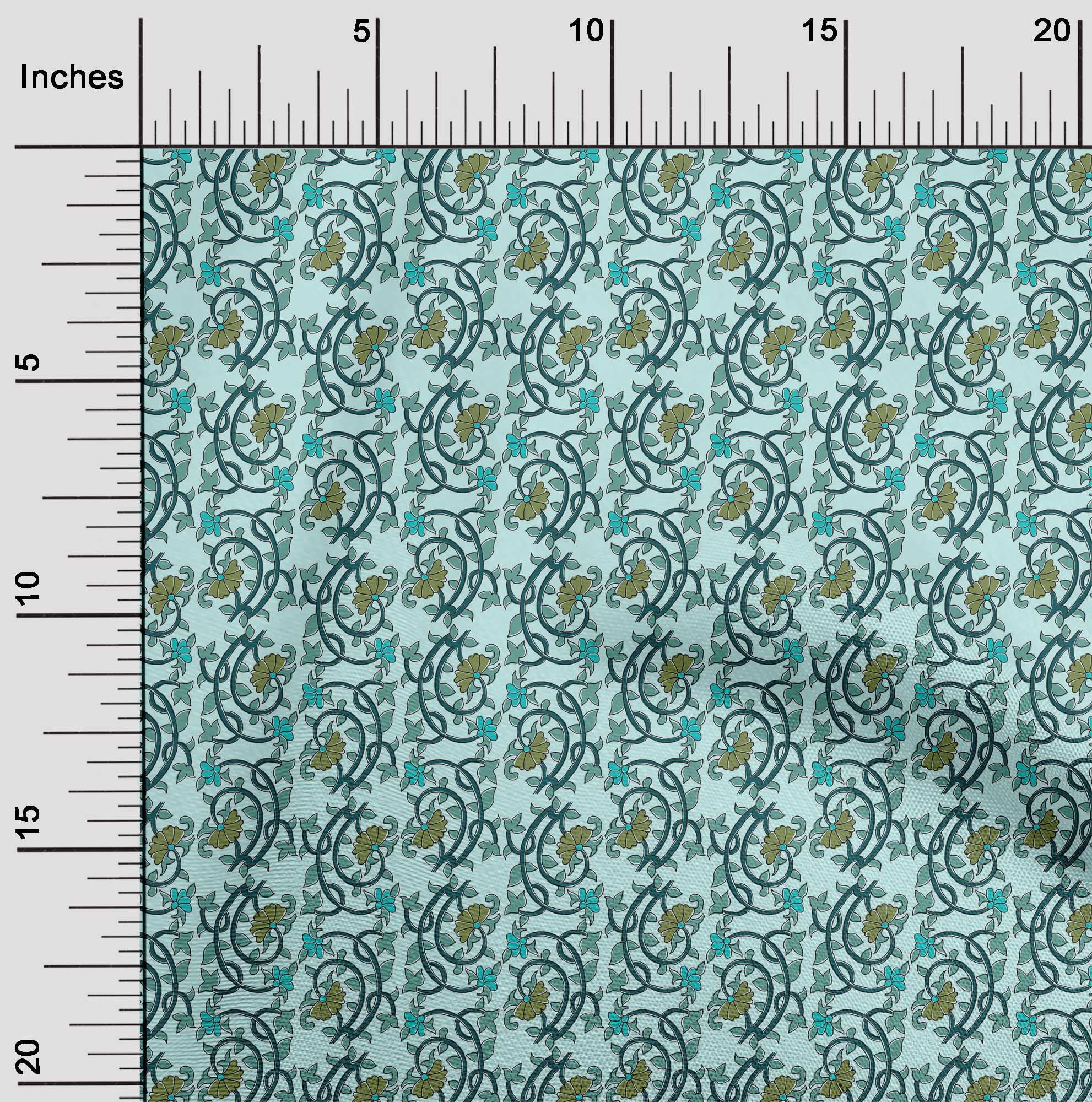 oneOone Cotton Poplin Fabric Leaves & Floral Block Decor Fabric Printed BTY 42 Inch Wide