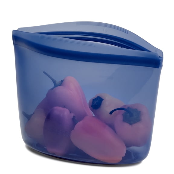 Stasher Premium Food-Grade Silicone Reusable Food Storage Container, Holds 4 cups, Leak Free Pinch Loc Seal, Deep Ocean Blue, 1 Bowl, Mother's Day Gifting
