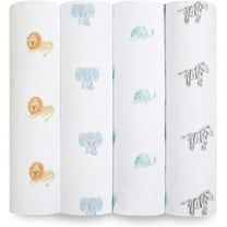 aden anais Organic Cotton Muslin Swaddle Blanket, Multi Animal Kingdom, Unisex, 4-Pack