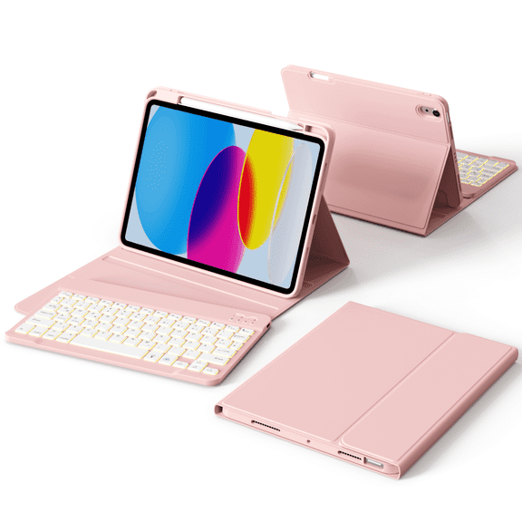 SZPSGC for iPad 11th 10th Generation Case with Keyboard - 7 Colors Backlit Wireless Detachable Folio Keyboard Cover with Pencil Holder for iPad A16 11-inch 2025 10th Gen 10.9 Inch 2022,Pink