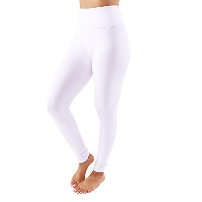 TD Collections Fleece Lined Leggings - High Waist Slimming Thick Tights -  Many Colors (White)