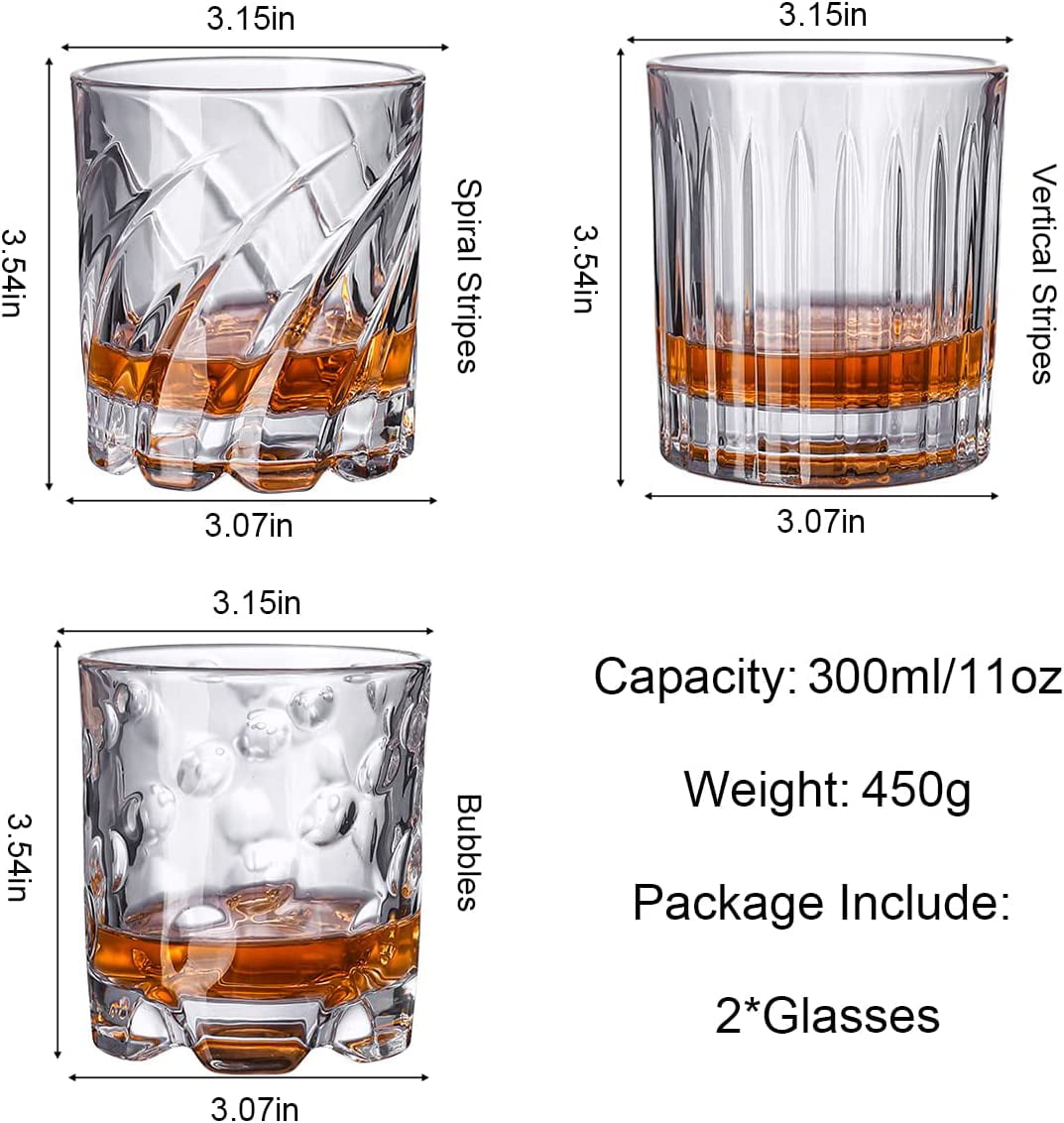 KGnB Whiskey Glasses,Set of 2,11 oz,Premium Scotch Glasses,Bourbon  Glasses for Cocktails,Rock Style Old Fashioned Drinking Glassware,Perfect  for Father's Day,Party,Bars,Gift, Restaurants and Home: Old Fashioned  Glasses