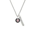thumbnail image 2 of Delight Jewelry Silvertone Pink Paw on Black Disc Silvertone Fearless Bar Charm Necklace, 23", 2 of 4