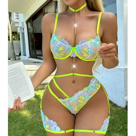 Levmjia Ladies Lingerie Babydoll Lingerie Lace Ladies Fashion Sexy Lingerie Color Embroider Hollow Sexy Underwear Thong Garter Belt Suit