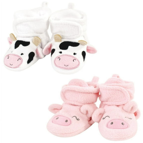 Hudson Baby Infant Girl Cozy Fleece Booties, Cow Pig, 0-6 Months