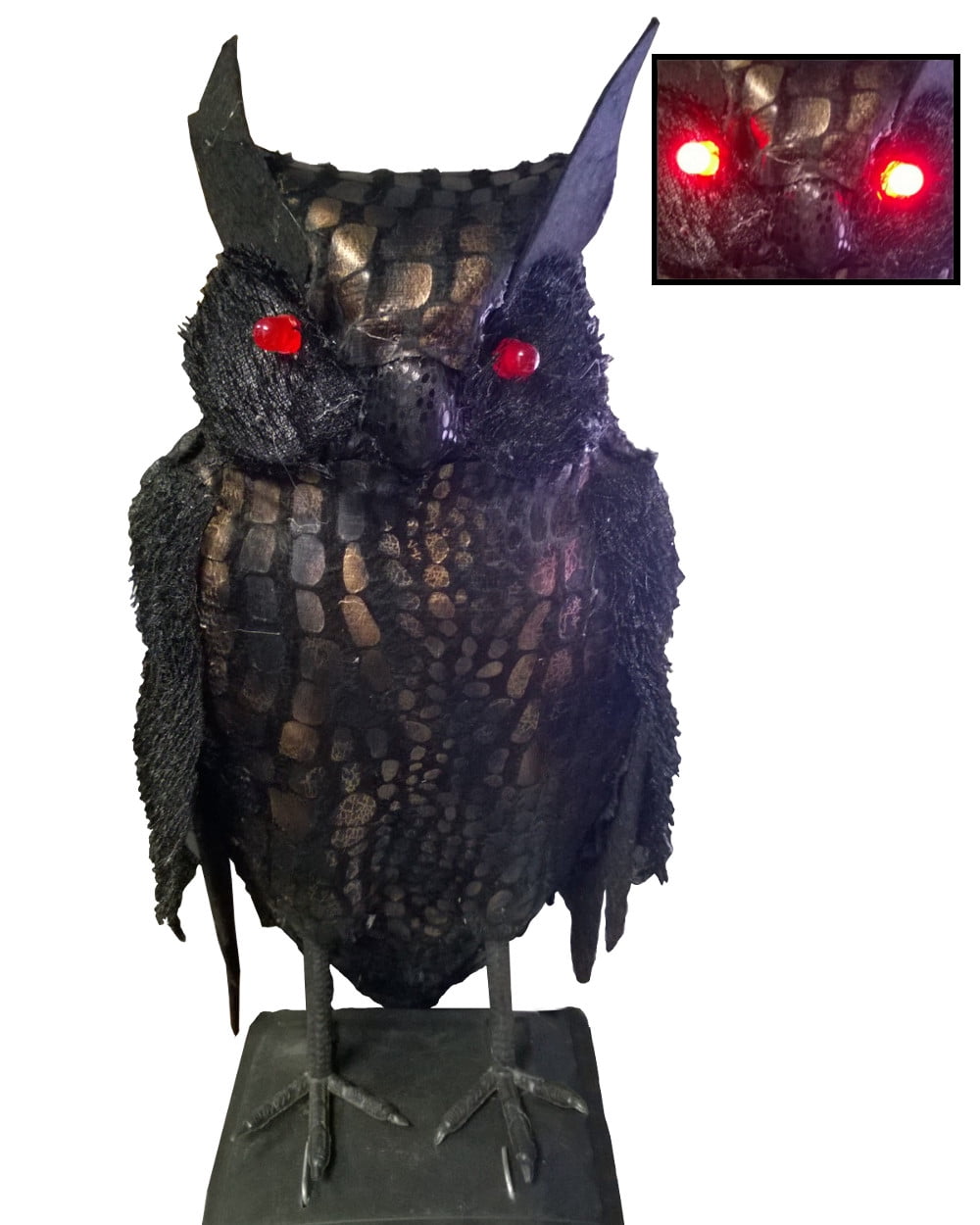 12" Black Standing Light Up Red Eye Owl Bird Of Prey Decoration Yard
