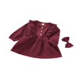 thumbnail image 3 of PENGXIANG Bébé Filles Automne Hiver Velours Côtelé Robe à Manches Longues Bandeau Robes Enfants Vin Rouge 6-12 Mois, 3 of 9