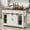 White, variant on Harper & Bright Designs Farmhouse Kitchen Island with Storage, Sliding Barn Door & Metal Grid Side Door, Rolling Kitchen Island on 5 Wheels with Glass Holders, Island Table with Drop Leaf, White