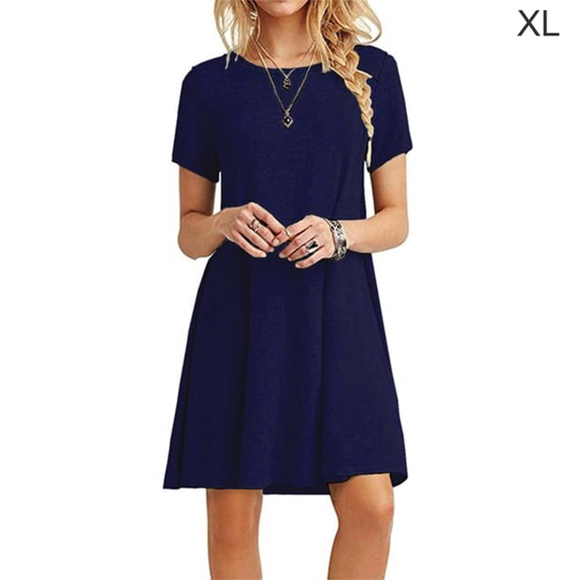 Vestido Mujer Verano Camiseta Larga Color Sólido Vestido Manga Corta, Azul Oscuro, XL Inevent AP001906-24