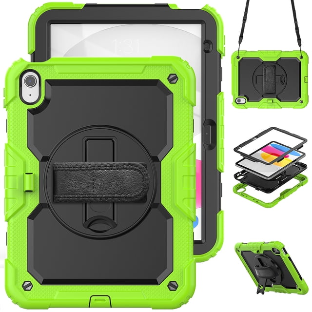 XYX For iPad (A16)11th /10th Generation 11/10.9 inch 2025/2022 Case, 360 Rotating Shockproof Cover with Stand, Screen Protector, Shoulder Strap, Lime