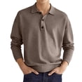 thumbnail image 3 of Top informal para hombre, cuello vuelto, botón frontal, manga larga, transpirable, Top de ajuste informal para hombre para otoño, 3 of 6