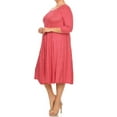thumbnail image 3 of MOA Collection Women's Plus Size A-line Round Neck 3/4 Sleeves Polka Dot Dress, 3 of 4