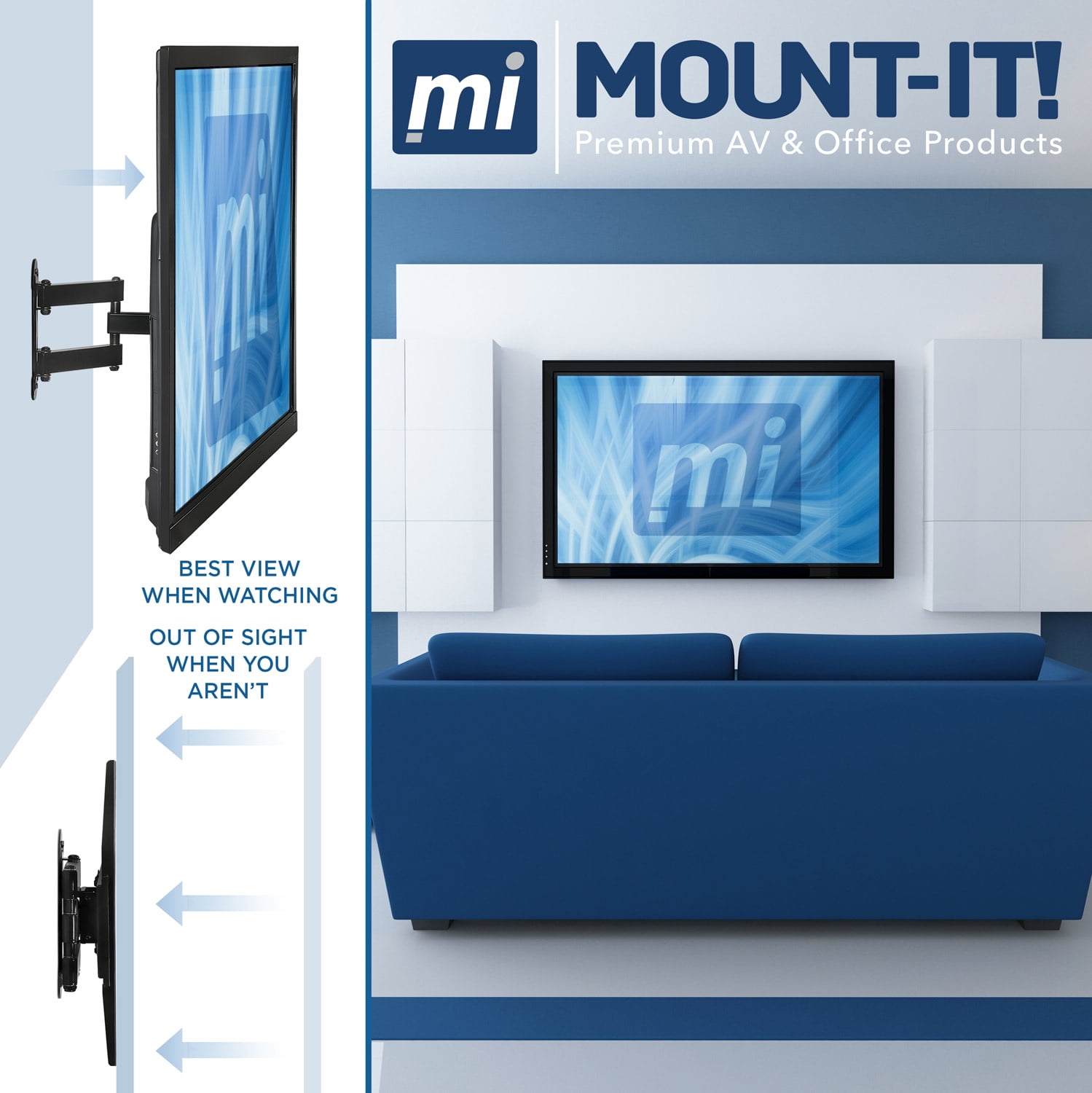 Mount-It! Full Motion Corner TV Wall Mount, Fits 20" to Max 55" TVs, 66 lbs. Capacity