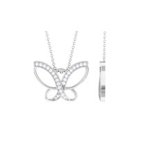 Rosec Jewels 0.25 CT Diamond Statement Butterfly Charm Pendant for Women, 10K White Gold
