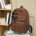 thumbnail image 6 of HUISZJ Corduroy Bow Printed Backpack, Large Capacity School Backpack With Bowknot, Reusable Shoulder Bag for Work School Outdoor (Brown), 6 of 8