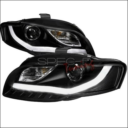 Spec-D Tuning 2LHP-A406JM-8V2-TM R8 Style Projector Headlight with LED Signal for 06 to 08 Audi A4, Black - 10 x 21 x 27