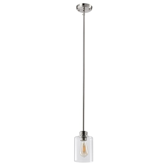 Satin Nickel Haddie 1-Light LED Dimmable Mini Pendant with Clear Glass Shade, Sloped Ceiling Compatible