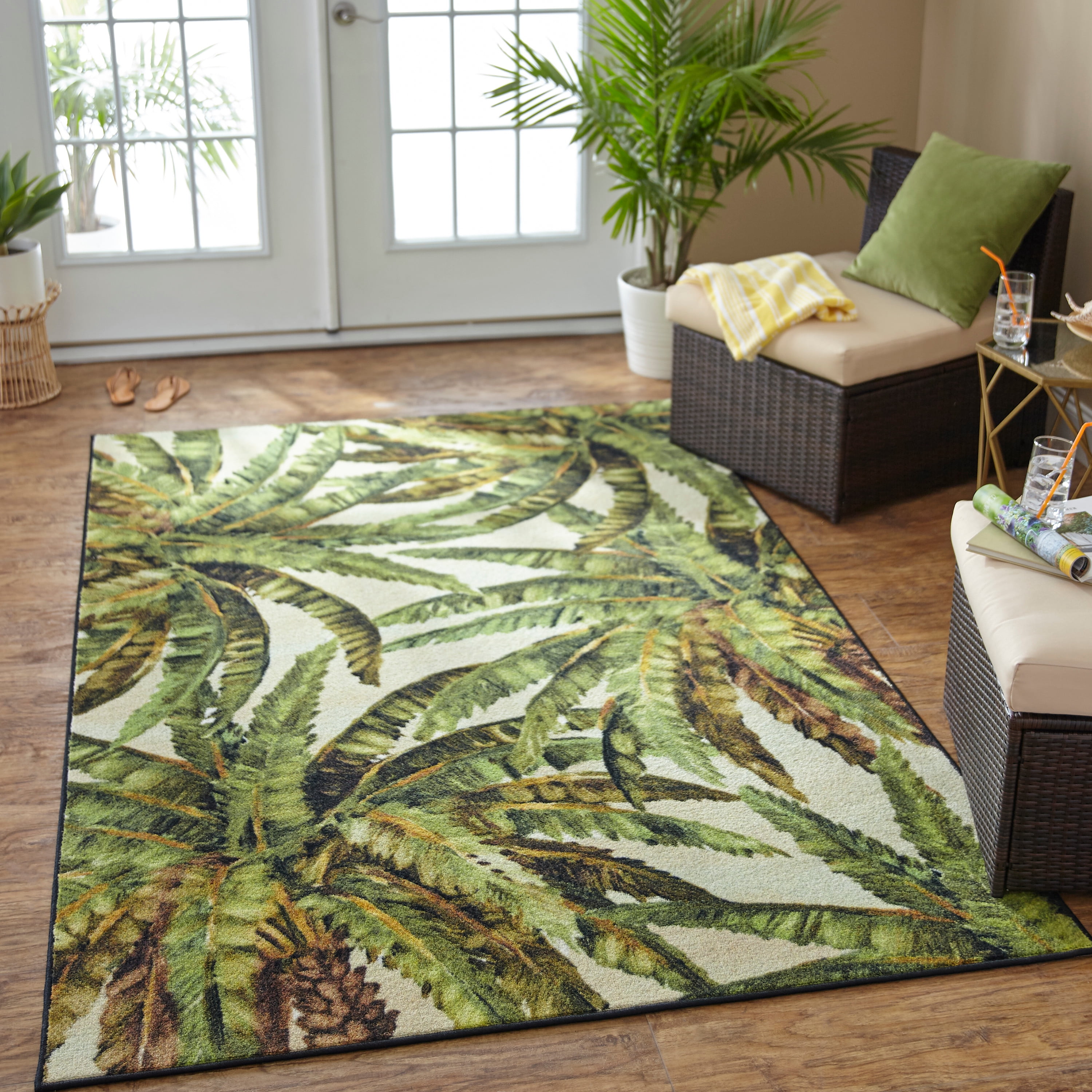 Striped Hello Summer Tropical Palm Leafs Floor Mat Bedroom Living Room Area Rugs 