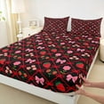 thumbnail image 3 of Manfei Princess Ribbon Child Twin Sheet Sets, Kawaii Strawberry Flower Twin Fitted Sheet, Black Red Cartoon Style Flat Sheet, Microfiber Bedroom Decor, 3 Pieces, 3 of 7