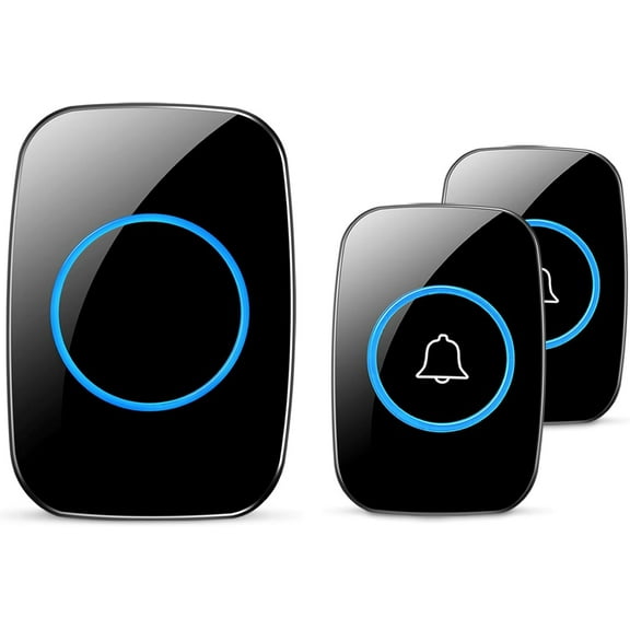Wireless Doorbell, Waterproof Door Bell Kit, Distinguish front and rear doors, Over 1000 feet Range and 60 Chime, 5 Levels Volume and LED Flash, for Home Office Classroom