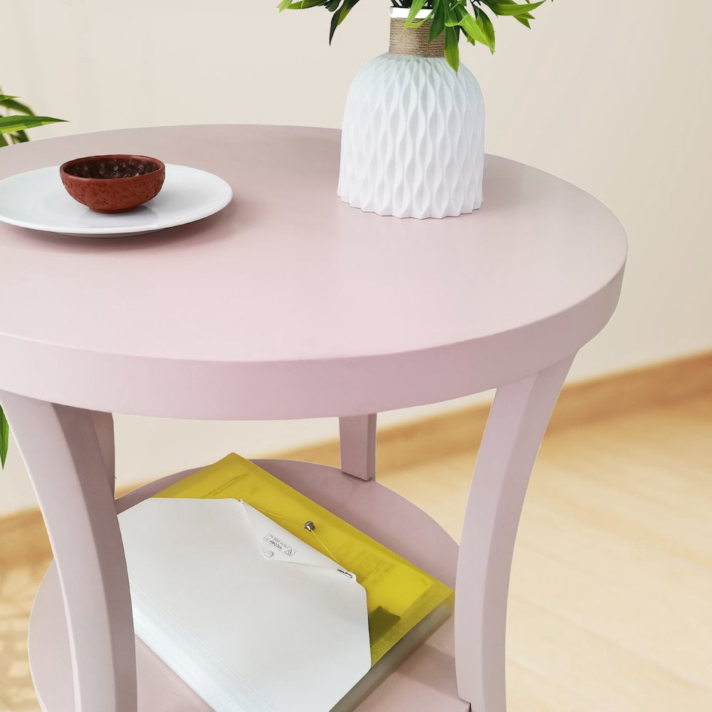 Roundhill Furniture Perth Round End Table with Shelf, Pink