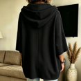 thumbnail image 4 of Women's Waffle Knit Drawstring Hoodie, Batwing Short Sleeve Loose Hooded Top, Casual Lightweight Oversized Pullover Outwear for Daily Layering 01-Black XXL, 4 of 5