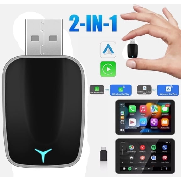 Podofo Wireless Carplay Adapter for Car, 2 in 1 Apple CarPlay and Android Auto Adapter Convert Wired to Wireless Dongle for Apple Android,Plug and Play Black