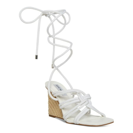 

STEVE MADDEN Womens White Wrapping Ankle-Tie Padded Strappy Idolized Square Toe Wedge Lace-Up Espadrille Shoes 7.5 M