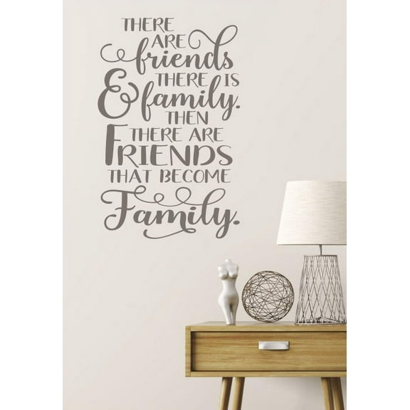 Wall Decals Vinyl Lettering for Home Decor Friends Become Family Quotes 23x15-Inch Castle Gray