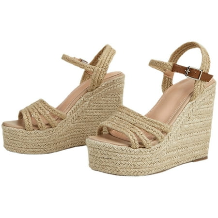 

1 Pair Women Sandals Wedge Sandals Summer Beach Shoes with Adjustable Ankle Strap