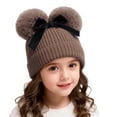 thumbnail image 2 of Sunvit-Panties Kids 6 Months Kids Girl Cotton Knitted Beanie, Brown Warm Winter Hat with Faux Faux Fur Pom Poms & Velvet Bow,Size 6 Months, 2 of 6